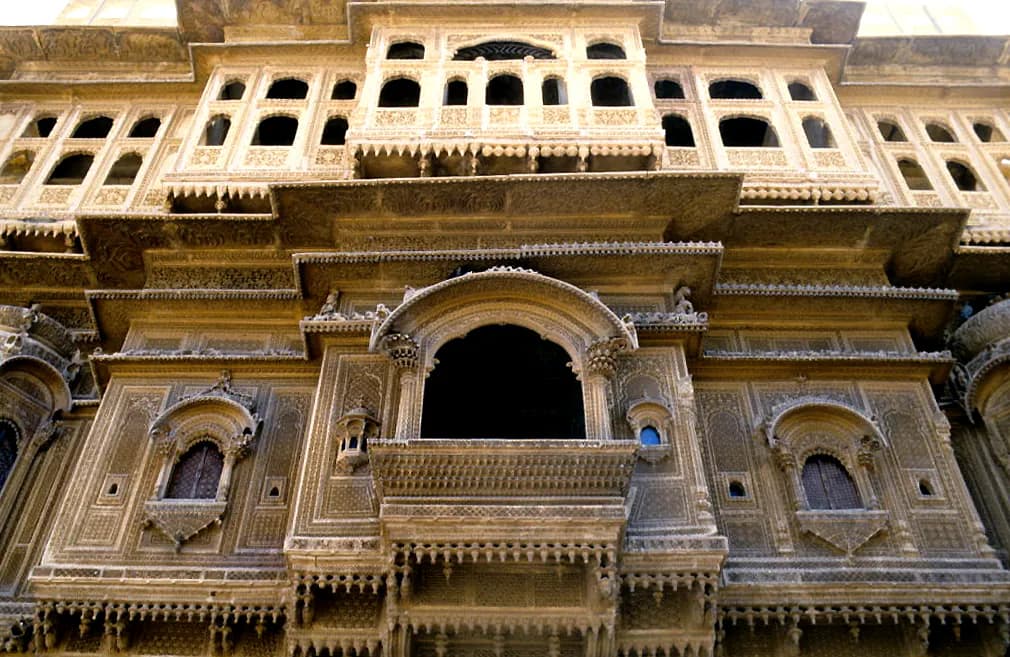 Nathmal Ki Haveli Jaisalmer monument in Sadar Bazar, Jaisalmer (345001), Jodhpur Division, Rajasthan, India, Rajasthan - Rajasthani Haveli architecture style, Indo-Islamic architecture style, Maru-Gurjara architecture style, Nagara architecture style (Rajput Period) - thumbnail